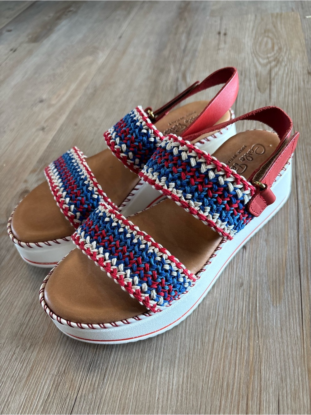 Braided Red, Blue & Cream Platform Sandals with Back Strap
